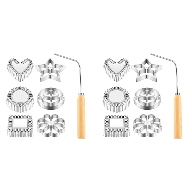 

ABZC-2X Achappam Mold Bunuelos Mold With Handle Rosette Set,Heart Star Circle Square Cookies Mold For Kitchen Baking Fried