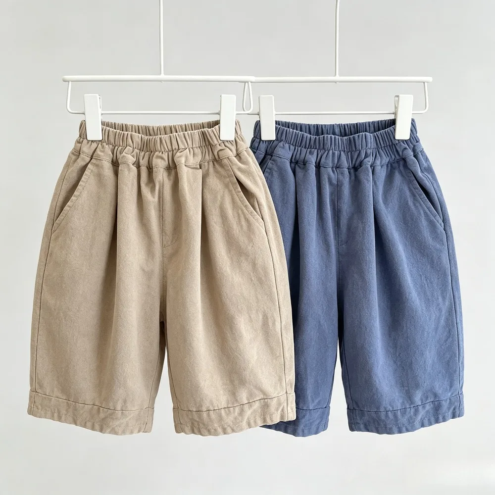Baby Washed Cotton Balloon Ankle Pants Elastic Waist Loose Solid Color Casual Trousers For Toddler Boys Girls Daily Wear Bottoms