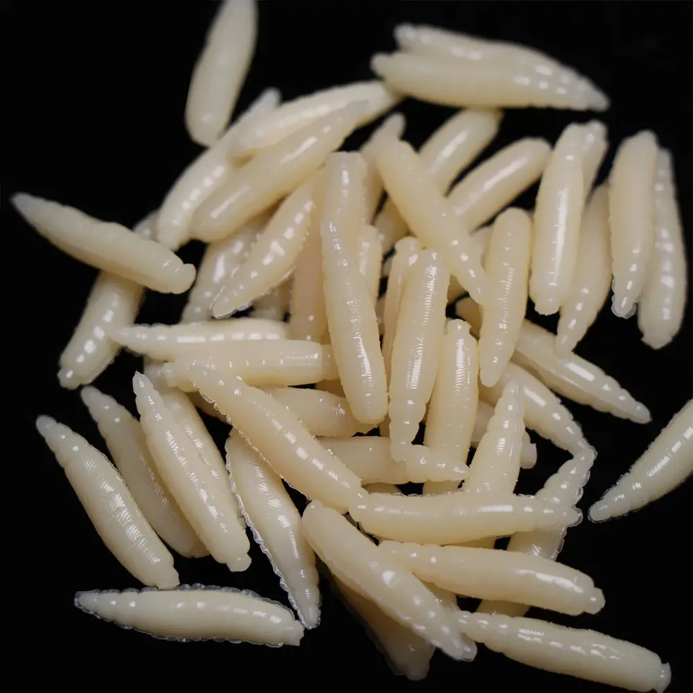 50Pcs 1.6cm Maggot Grub Soft Lure Baits Fishy Silicone Worms Glow Shrimps Wobblers Fishing Lures Artificial Baits Larva Swimbait