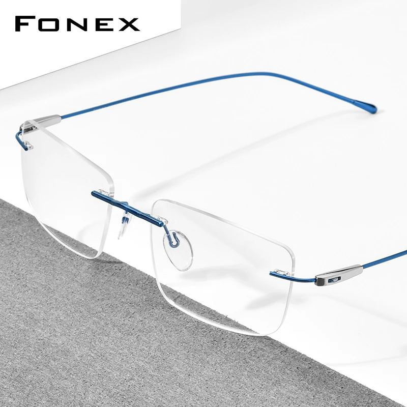 FONEX Titanium Eyeglasses Frame Men Brand Design Square Rimless Frameless Glasses Women Ultralight-Weight Japanese Eyewear 85708