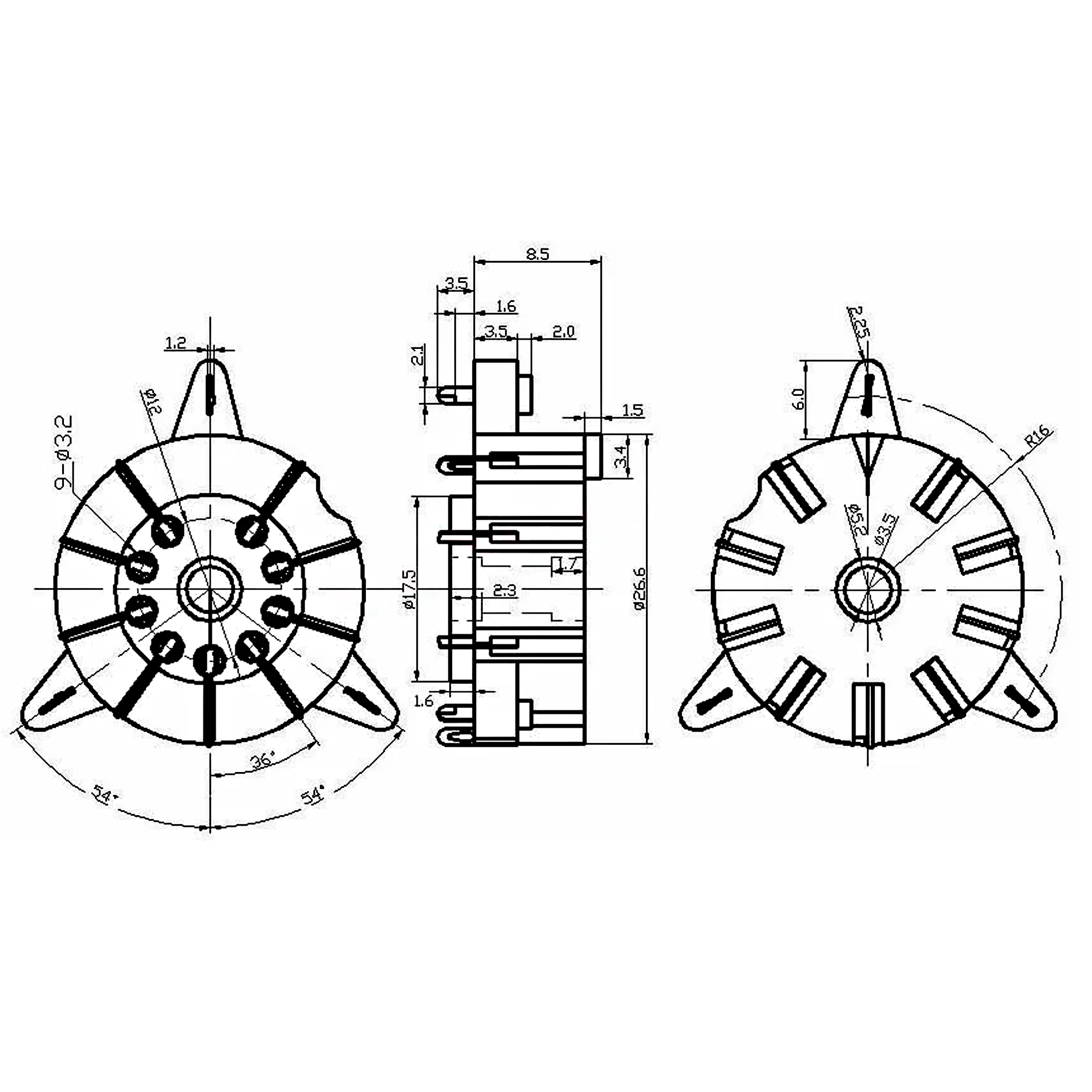 10 stücke Bakelit 9pin Rohr Buchse Ventil Für 12AX7 6DJ8 ECC83 ECC82 El84 5680 Chassis Montieren Verstärker DIY Kits – Detail 1