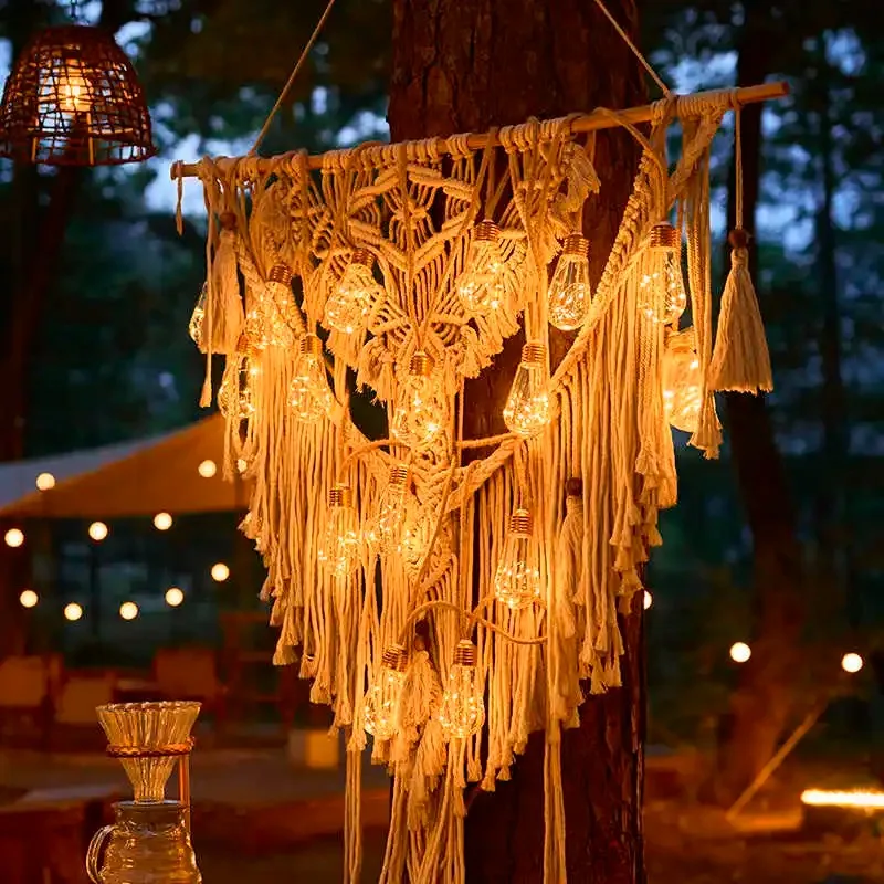 Outdoor Solar Hemp Rope Light String Waterproof Camping Courtyard Light Hemp Rope Light Christmas Ball Bubble Decor