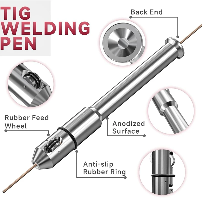 Tig Pen Vinger Feeder Lasstaafhouder Van 1/32inch-1/8Inch Tig Lasgereedschap TP-01 Zilver Metaal 1 Stuk