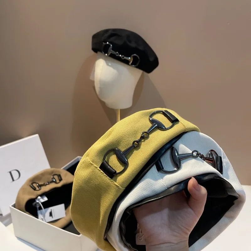 

Leather Trim Cotton Beret Women French Vintage Artist Hat Breathable Octagonal Cap Early Fall Fashion Free Shipping​​