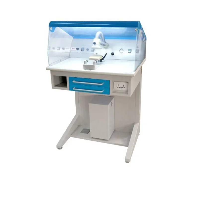 Dental lab workstation bench with suction hood unit