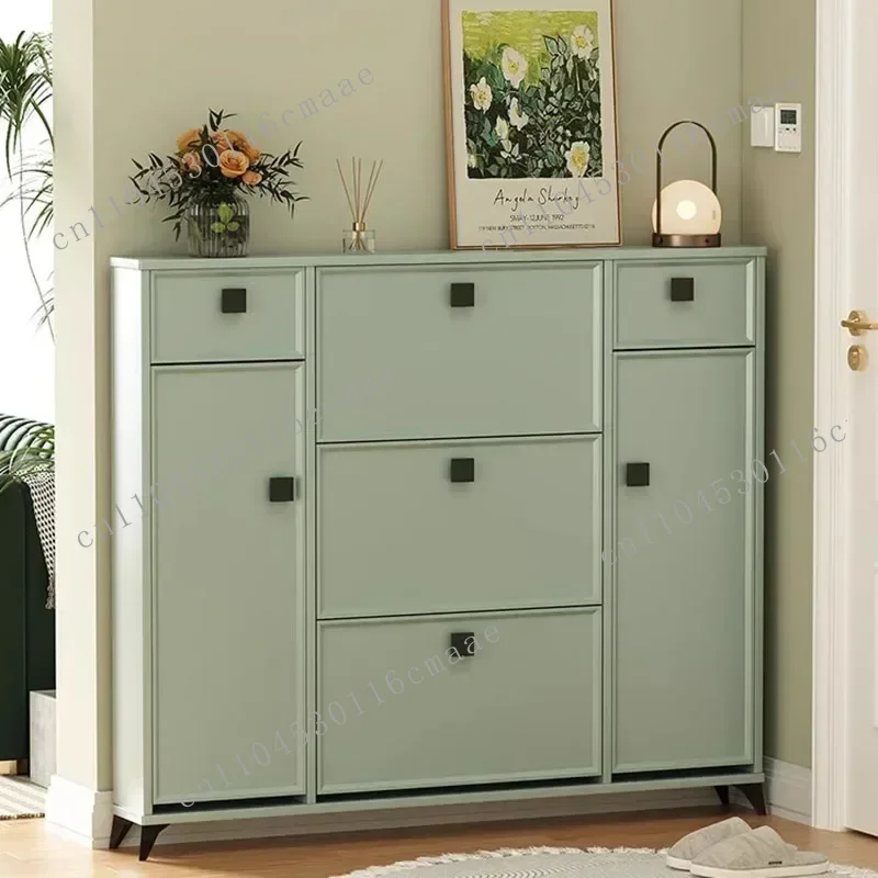 New Entrance Shoe Cabinet, Green Storage, Minimalist Entrance Design