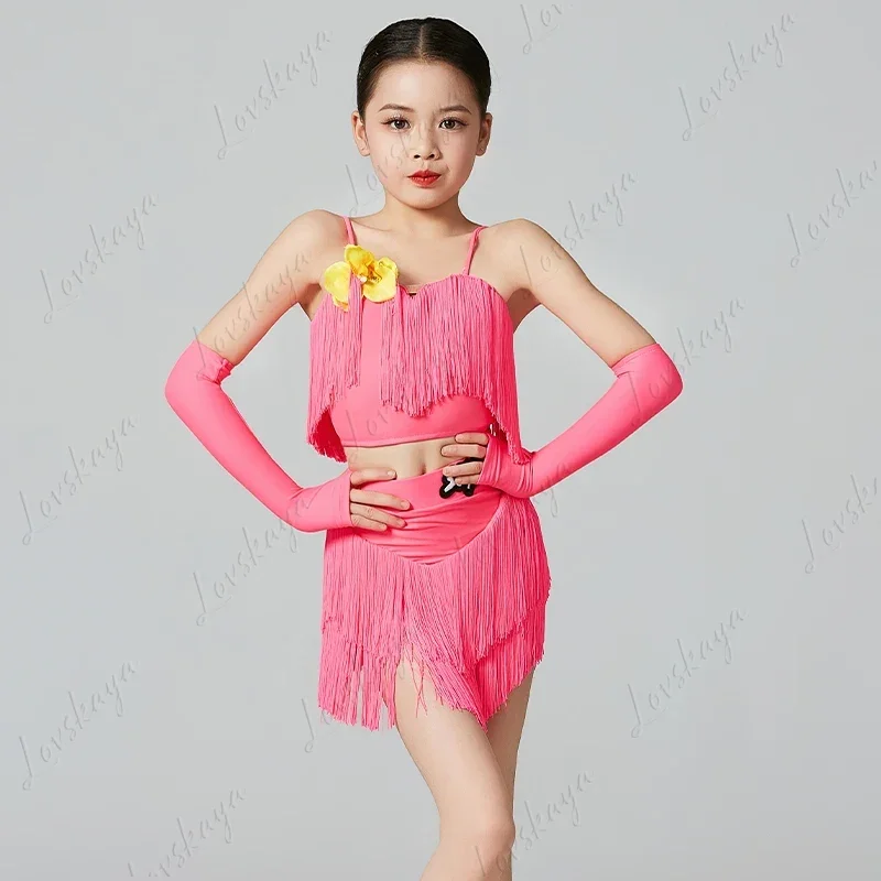 Ensemble de costumes de spectacle professionnel pour enfants, pompon, entraînement de compétition, danse latine, haut de gamme, nouveau Style, été