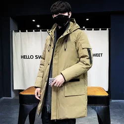 New Winter Men Hooded Long Puffer Jacket Fashion Parkas Male White Duck Down Coats Quality Man Multiple Pockets Long Jackets 3XL