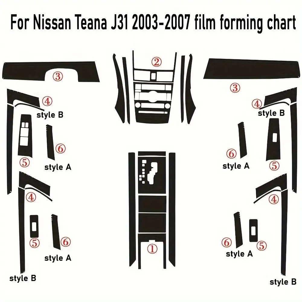 For Nissan Teana J31 2004-2007 Interior Central Control Panel Door Handle Carbon Fiber Stickers Decals Car Styling Accessorie