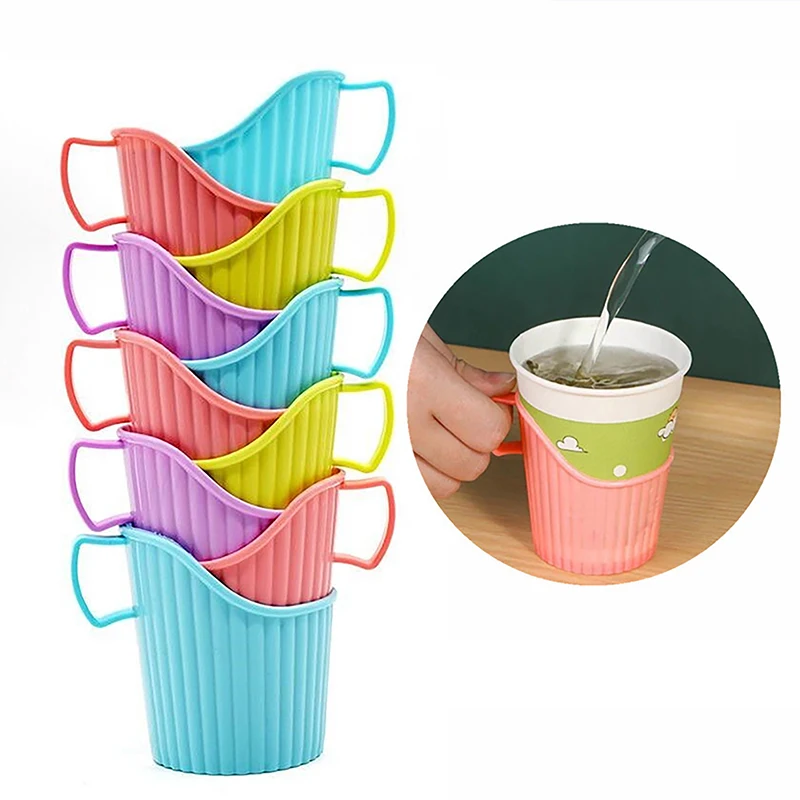 New 10PCS Disposable Paper Cup Holder  Thickened Plastic Corrugated Cup Holder, Tea Ceremony Thermal Insulation, Anti Scald Hand