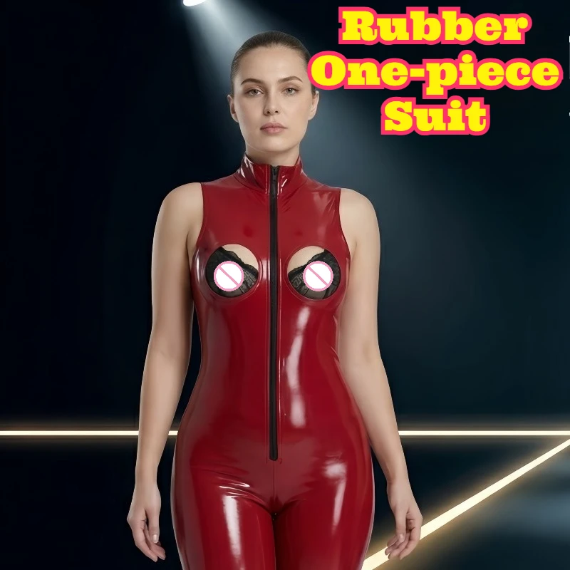 

Faux Leather Jumpsuit Tight Bodysuit Chest Exposed Smooth Fit Sexy Nightclub Stage Costume Slim Performance Party Fashion Wear