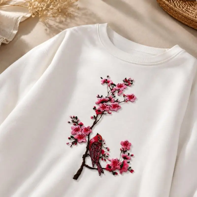 Bird and Blossom Applique, 2Pieces Sew On Patches, Water Soluble Embroidery Appliques for Cheongsam Decors, Costume Styling and