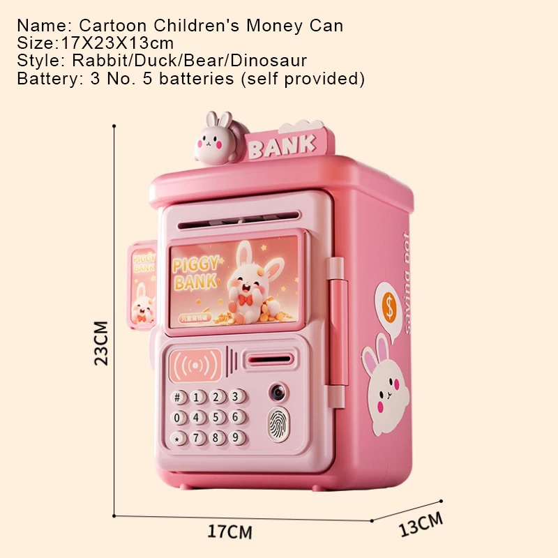 Cartoon Children's Money Can,Pocket Money Real Banknotes and Coins Saving Box, Rabbit, Duck, Bear, Dinosaur Piggy Bank