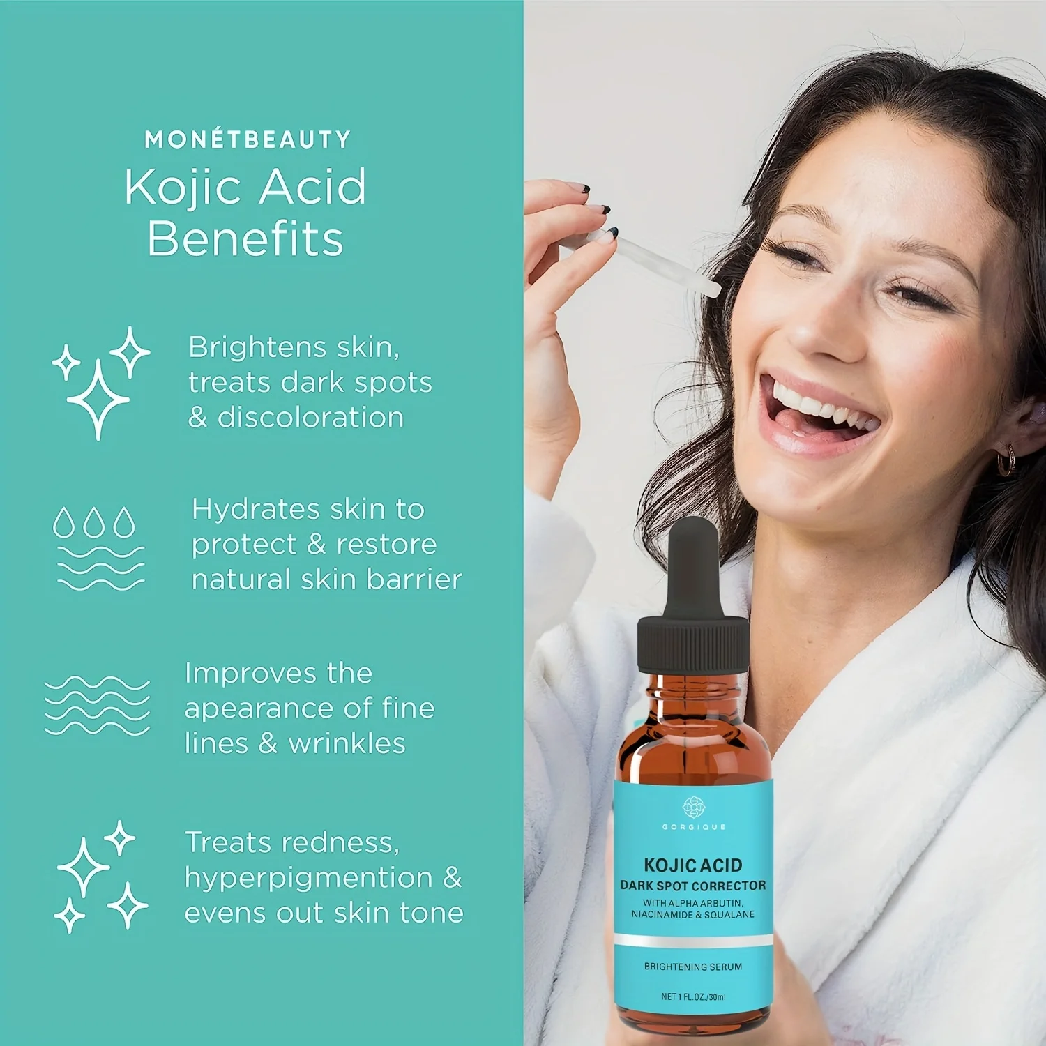 Kojic Acid Serum for Face and Body Dark Spot Corrector with Alpha Arbutin Niacinamide and Squalane