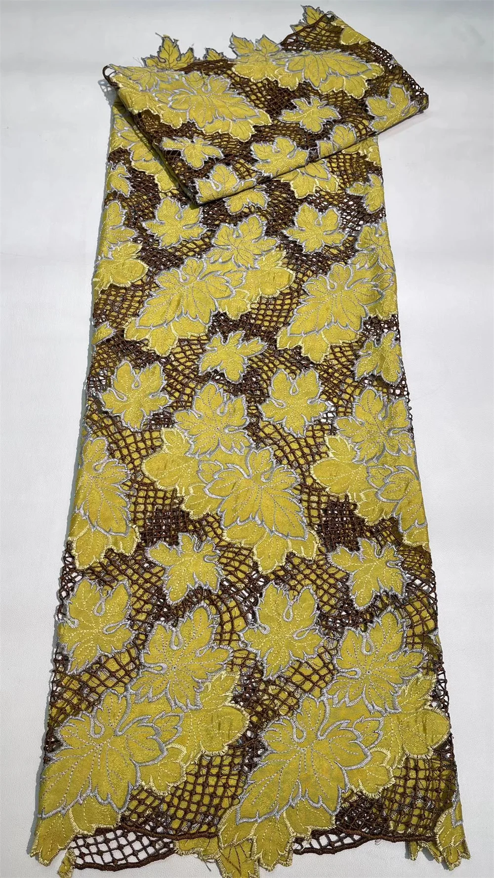 

Yellow African Guipure Cord Lace Fabric 2024 High Quality Nigerian Water Soluble Lace Fabric For Party Dress Sewing DressWp461-2