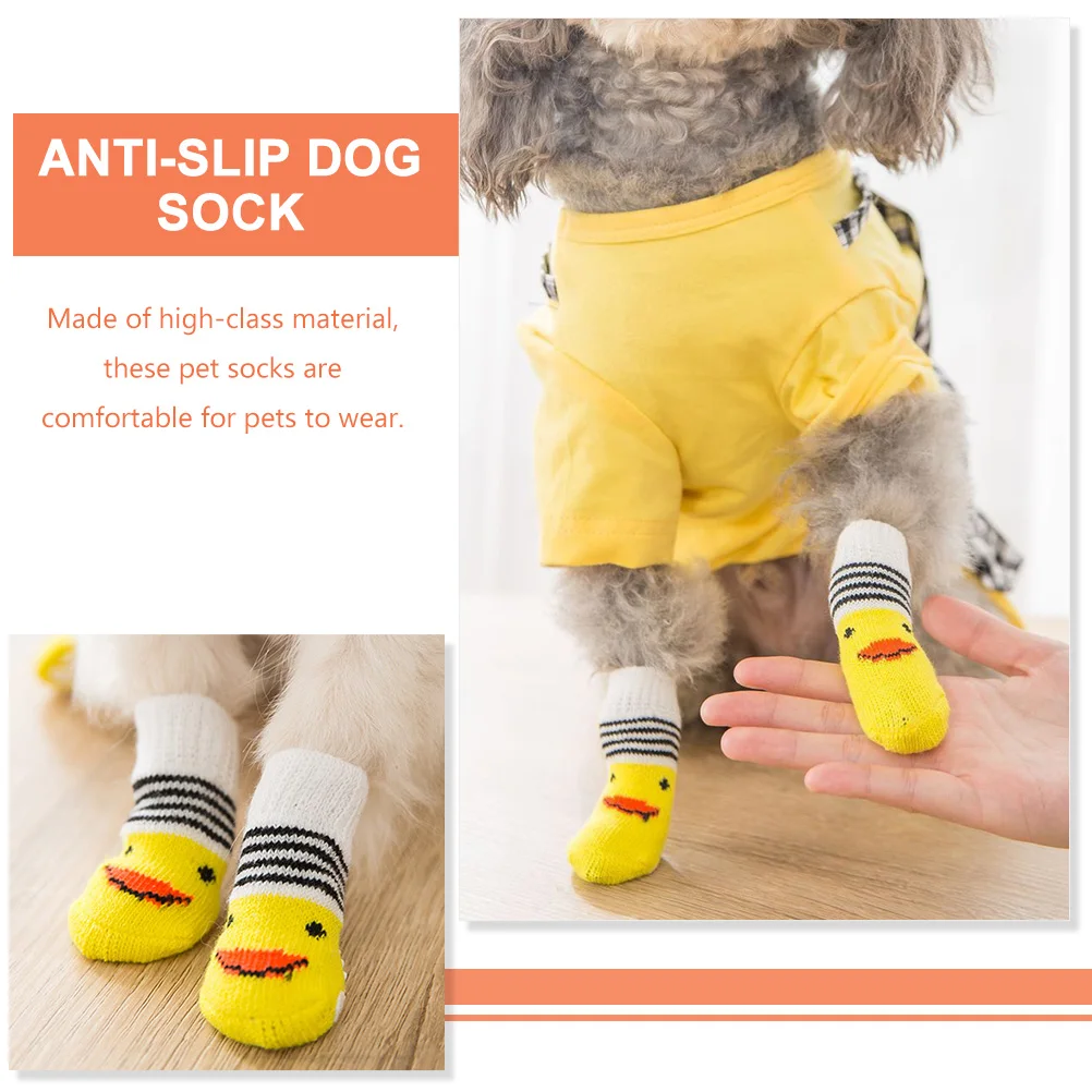 

4 Pcs Thermal Socks Pet Foot Cover Puppy Anti-slip Knitted Cotton for Small Dogs
