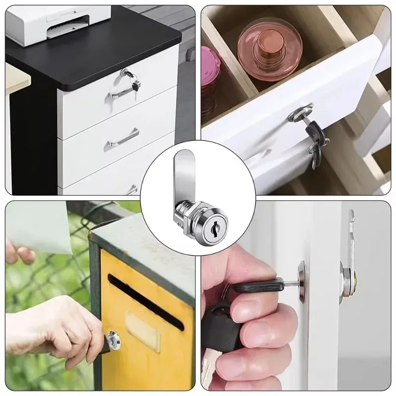 Cam Lock Set Drawer Cabinet Locks Cupboard Locker Furniture Hardware Door Cabinet Lock with 4 Keys and 4 Different Lock Plates