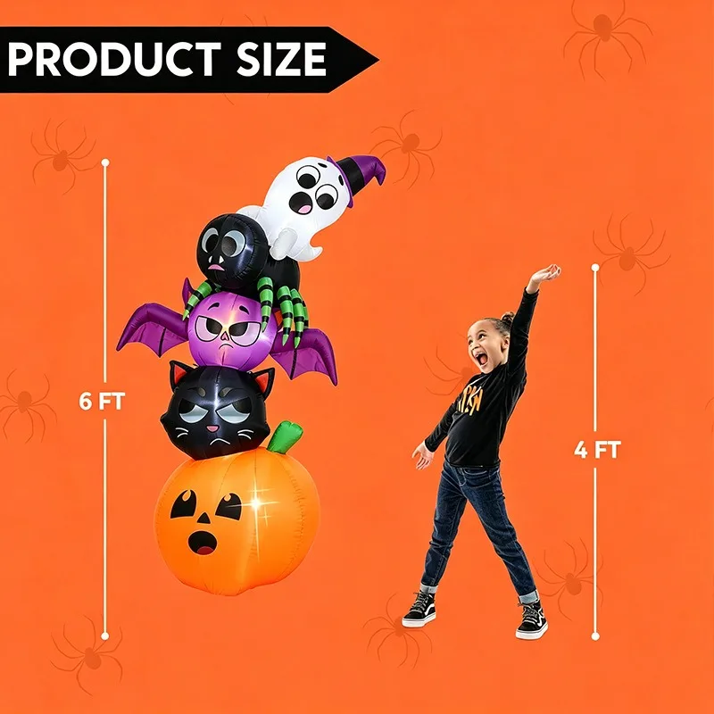 Halloween Inflatable Decorative Props Stacked Pumpkin Black Cat Bat Spider Ghost Outdoor Yard Party LED Lights Ornamental Model - view 2