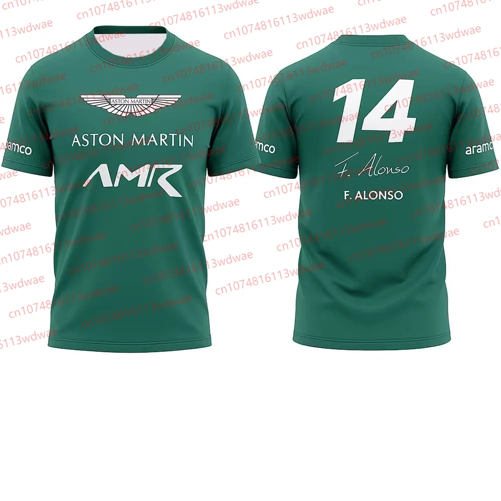 أستون مارتن تي شيرت الرجال القطن الخالص دراجة نارية تي شيرت فرناندو ألونسو 14 بدلة سباق AMR سلسلة موضة مروحة جيمس بوند المحملة #2
