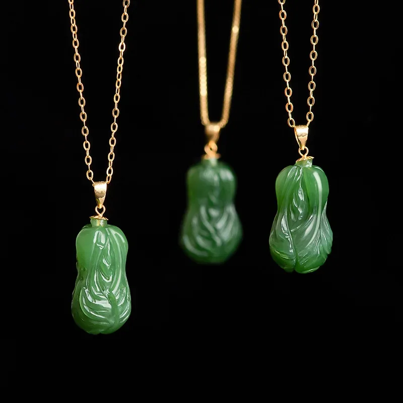 Mai Chuang/Hand Carved/silver inlay heTian jade jasper cabbage Necklace Pendant Fashion Elegant Jewelry Men Women Couple Gift