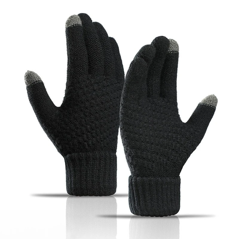 Guantes cálidos de invierno para hombre y mujer, manoplas de punto clásicas elásticas con pantalla táctil, guantes de conducción para ciclismo al aire libre con dedos completos
