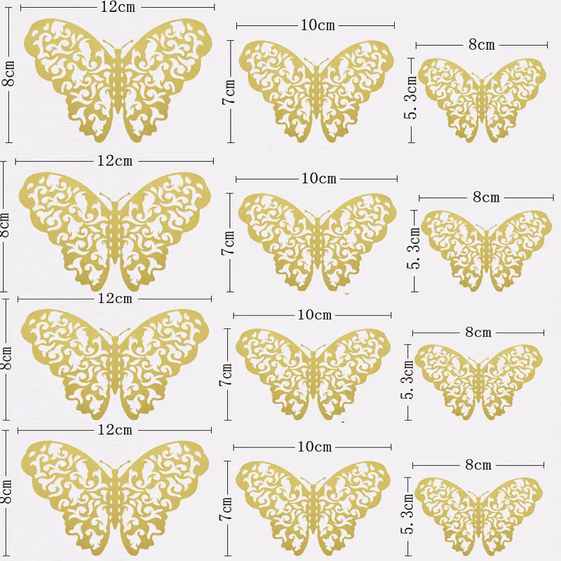 12pcs 3D Butterfly Wall Stickers 3D Hollow Decorative Butterflies Wall Stickers for DIY Bedroom Party Wedding Decor