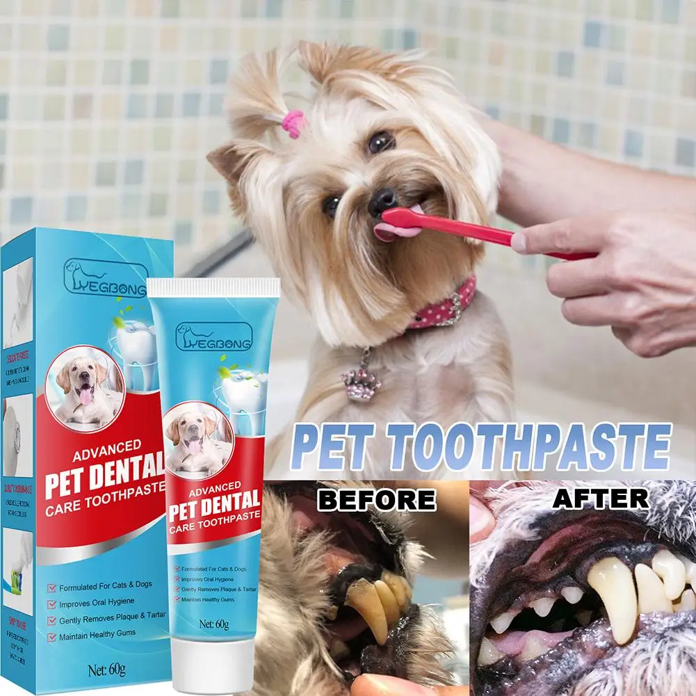 Pasta de dientes de respiración fresca para mascotas, productos comestibles para el cuidado de mascotas, desodorante, placa dental, 60g, R2J5