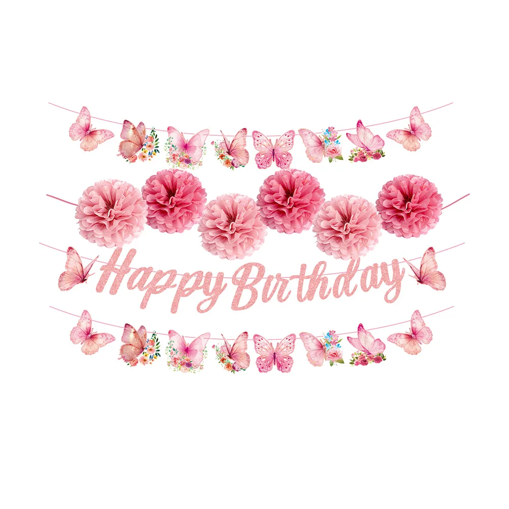 Schmetterlings-Partybanner-Girlande, hängende Dekoration, Kinder- und Mädchen-Geburtstagsdeko, Schmetterlings-Geburtstagsdekoration, Babyparty- und Hochzeitsdekoration – Detail 7