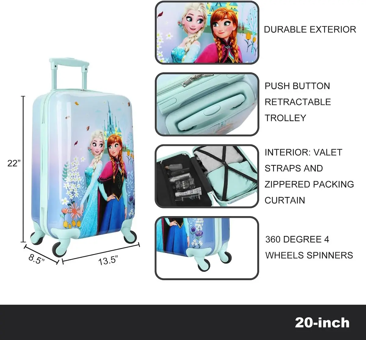 Frozen Elsa e Anna Ar Castle Bagagem rolando, 2"