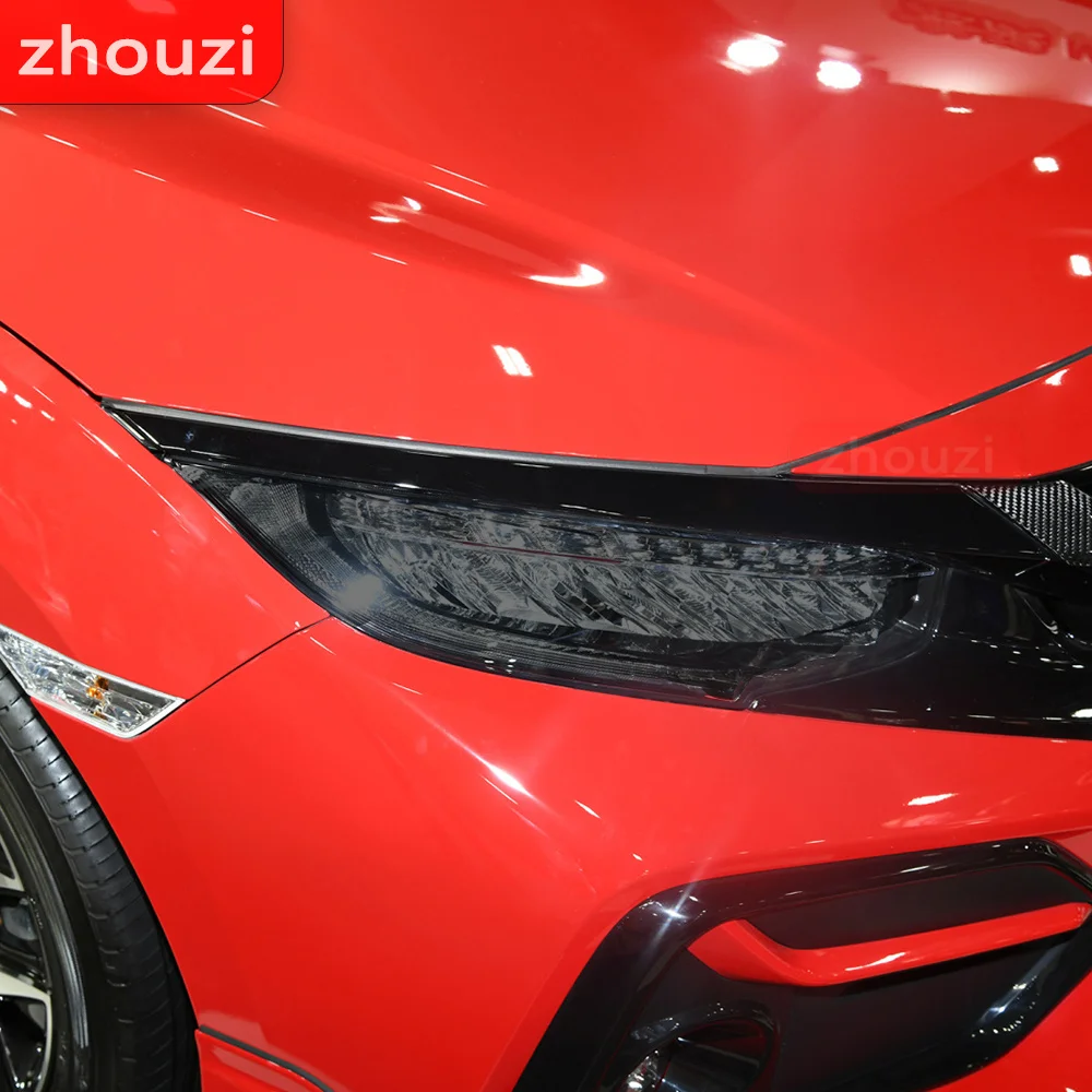 For Honda Civic 10th Gen 2016-2021 Car Headlight Protective Film Tint Smoke Black Transparent Lamp Self Healing TPU Sticker 2pcs