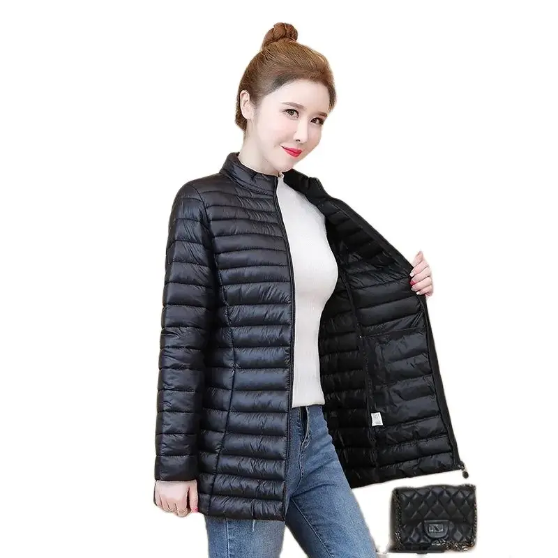 Women's Coat 2023 Winter New Stand collar Down cotton Jacket 5xl Lightweight Slim Medium length Coat Warm Female Parkas Overcoat