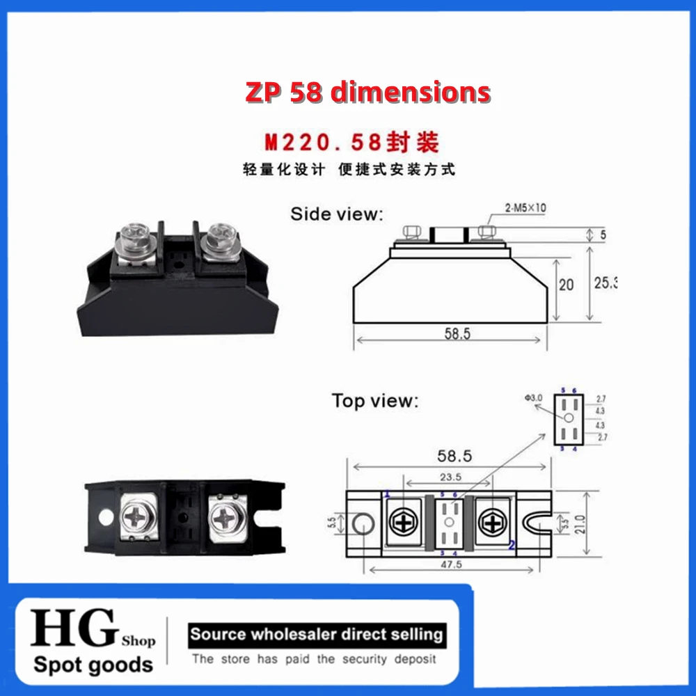 ZP150A 1000V Rectifier diode ZP5A 10A 15A 20A 25A 30A 40A 50A 55A 90A 100A 110A 150A 1000V anti-backcharge diode module M220.58