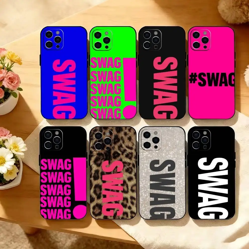 C-Cool SWAG Phone Case For iPhone 17,16,15,14,13,12,11 Plus,Pro Max,XS,Soft Silicone Black Cover