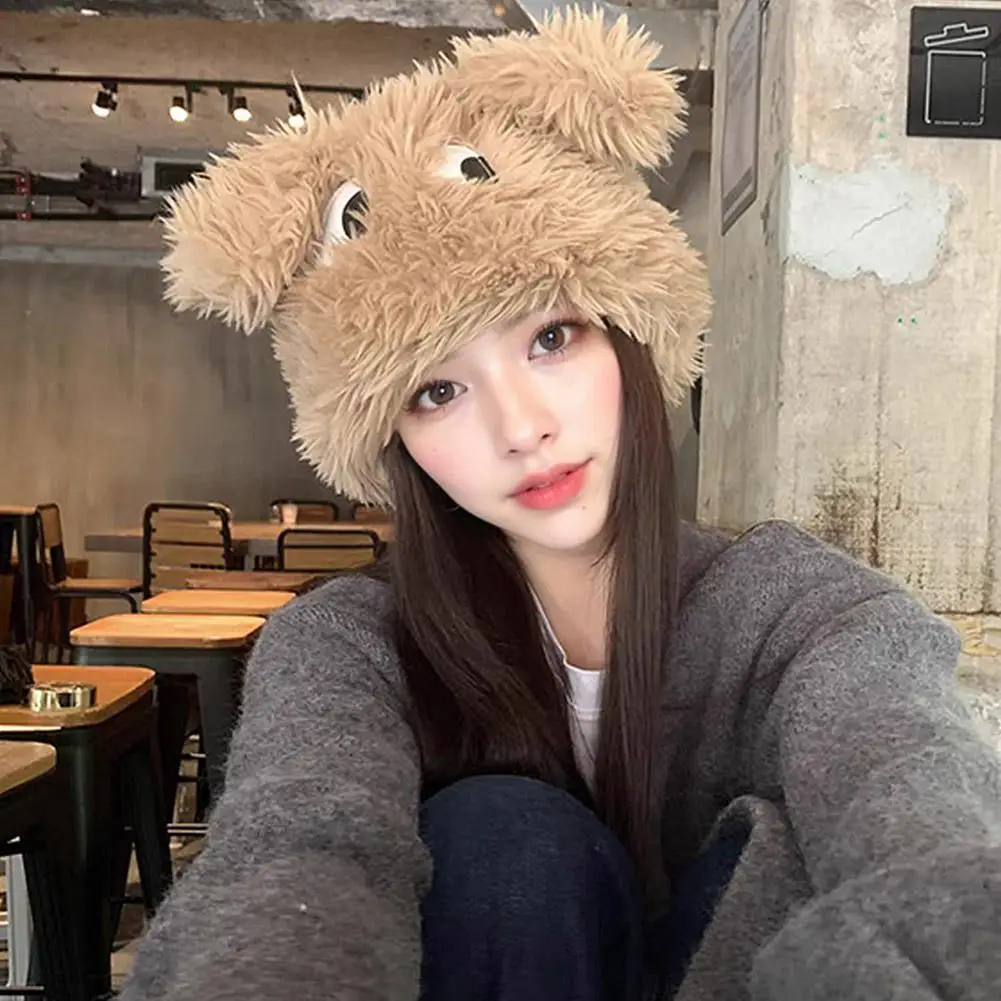 Sweet Cute Fashionable Big Eye Dog Plush Hat Pullover Style Autumn/winter Warm Ear Protection Overhead Cap Friends Warm Gift