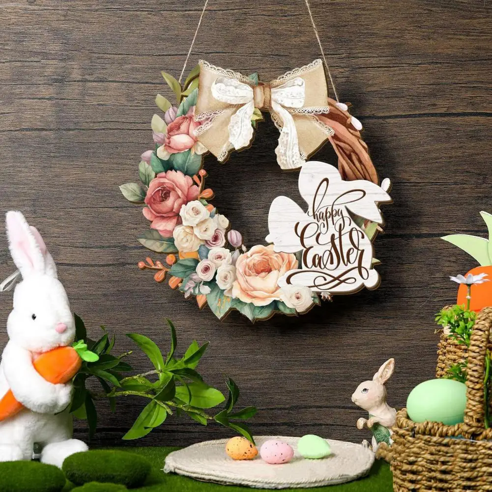 Non-fading Easter Door Decor Easter Egg Rabbit Wooden Hanging Door Sign Decorations Rustic Farmhouse Spring Wall for Easter