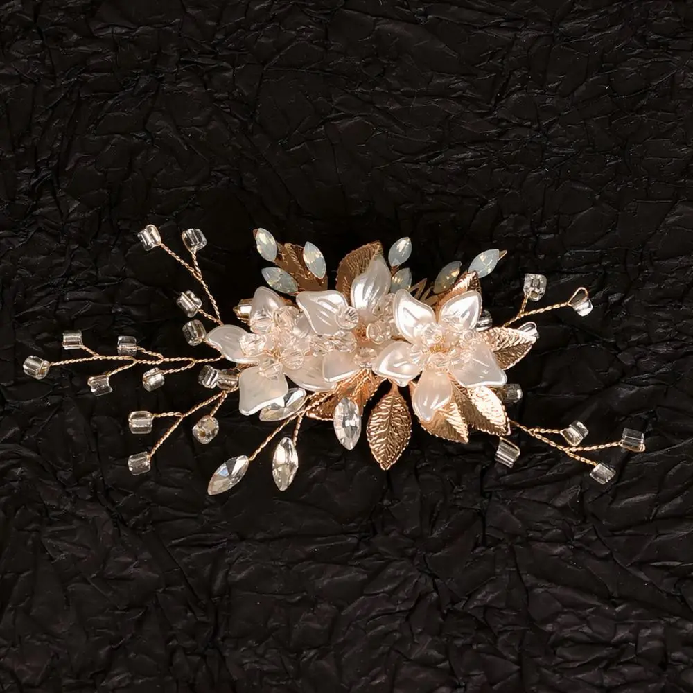 Exquisite Handmade Alloy Flower Leaf Hair Clip For Wedding Bridal Hair Jewelry Sweet Style Party Headpiece Gift