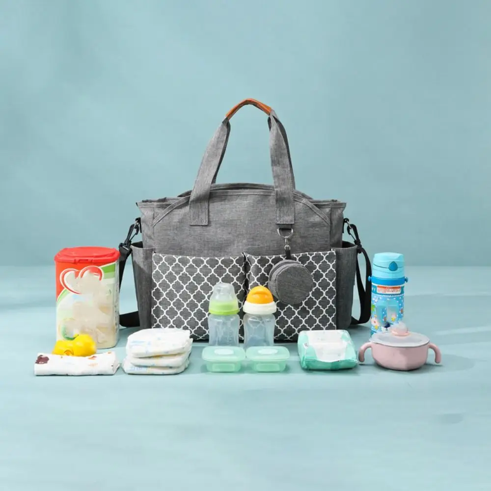 Large Capacity Baby Diaper Bag Wear-resistant Multi-compartment Mom Stroller Bag Adjustable Shoulder Strap Waterproof Mommy Bag