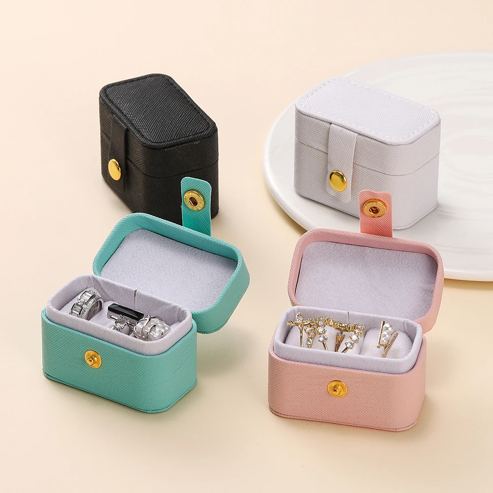 Mini Portable Small Jewelry Storage Bag Travel Simple Leather Ring Necklace Earrings Storage Box Organizer Display Gift Box