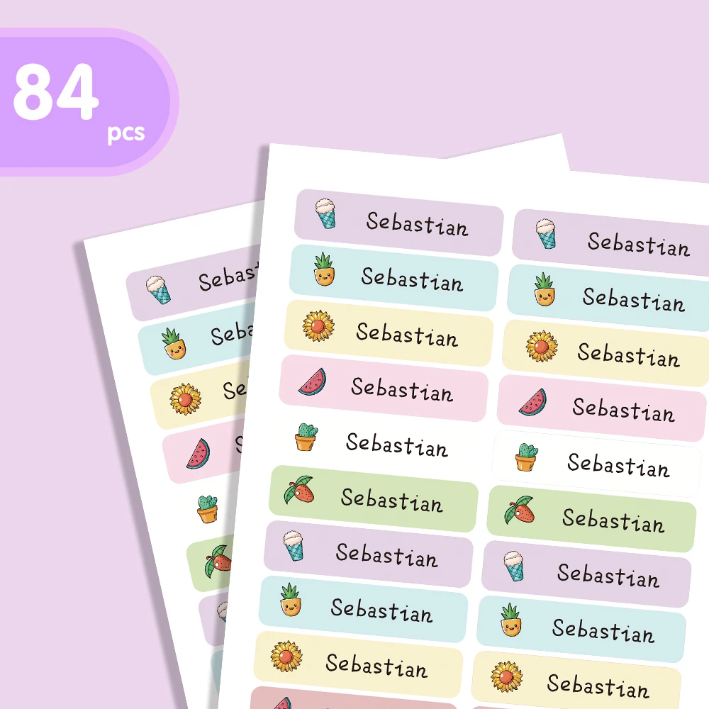84/126pcs Fruit Custom Name Stickers Custom Name Stickers Pencil Tag Pencil Label Pencil Stickers School Supplies