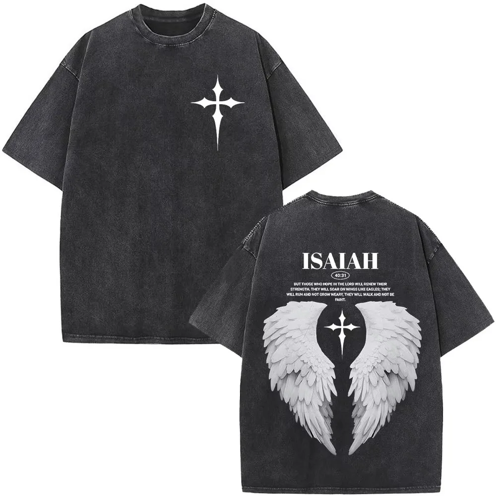 

Scripture washed men's and women's fashionable retro Harajuku pure cotton T-shirt multi-style options to match trends