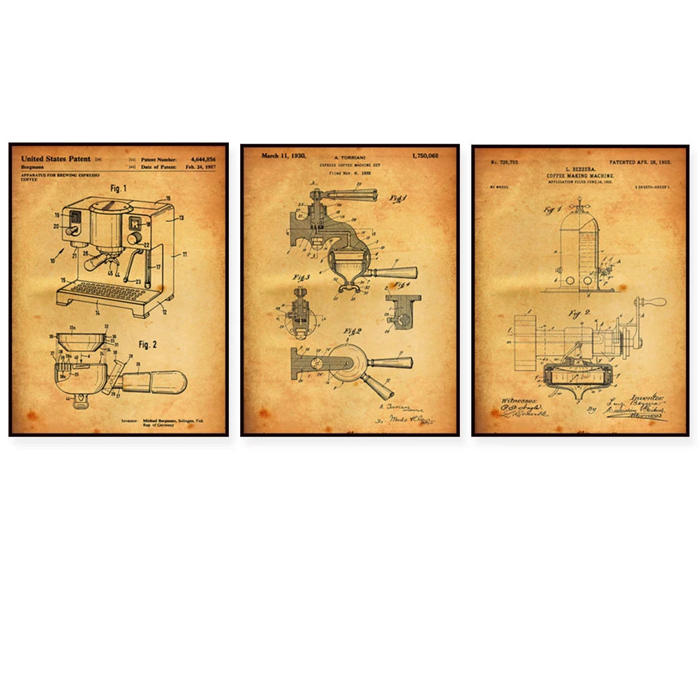 Espresso Machine 1987, Coffee Machine 1903 Patent Printing, Kitchen Wall Art Blueprint Poster Coffee Shop Decor Gift