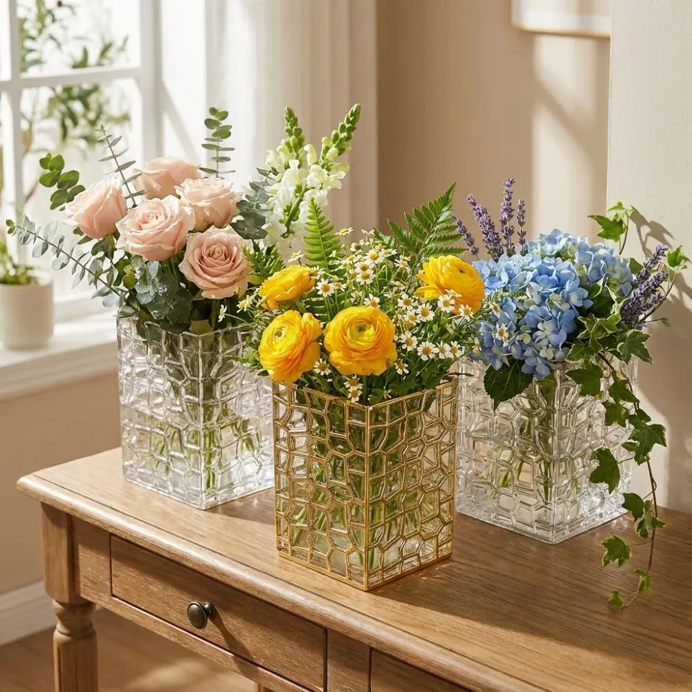 Clear Plastic Hydroponic Floral Vase Waterproof Handcrafted Flower Arrangement Vase Transparent Modern Makeup Brush Holder