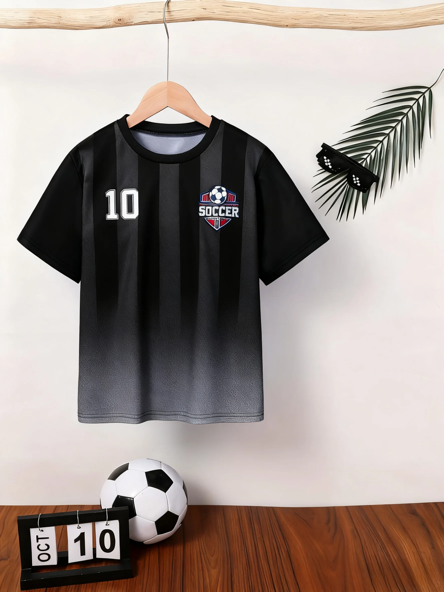 Children's Clothing Football Shirt Short Sleeve T-Shirt Gradient Stripe Boys Girls Clothes 2-14Y Summer Casual Number 10 Jersey