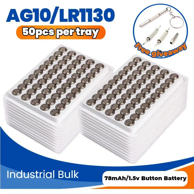 

High Quality AG10 LR1130 Button Cell Battery 1.55V for Hearing Aid Glucose Meter Remote Control Car Key Calculator