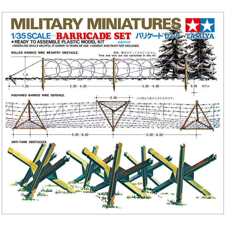 TAMIYA escena edificio modelo Suite 35027 1/35 obstáculo de infantería Barbwire |   Juego de barricadas de obstáculos antitanque