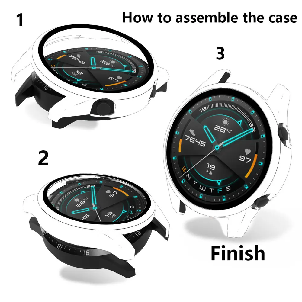 For Huawei Watch GT2 42mm 46mm PC Glass + Watch Case band Watch GT 2 Screen Protector Cover Bumper Protective Cases Accessories