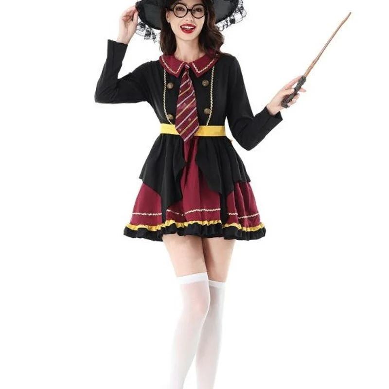 

loween Magic Witch Costume with Hat Student Performance Clothes Film Ci Witch Outfit Ladies' Traditional Ch...