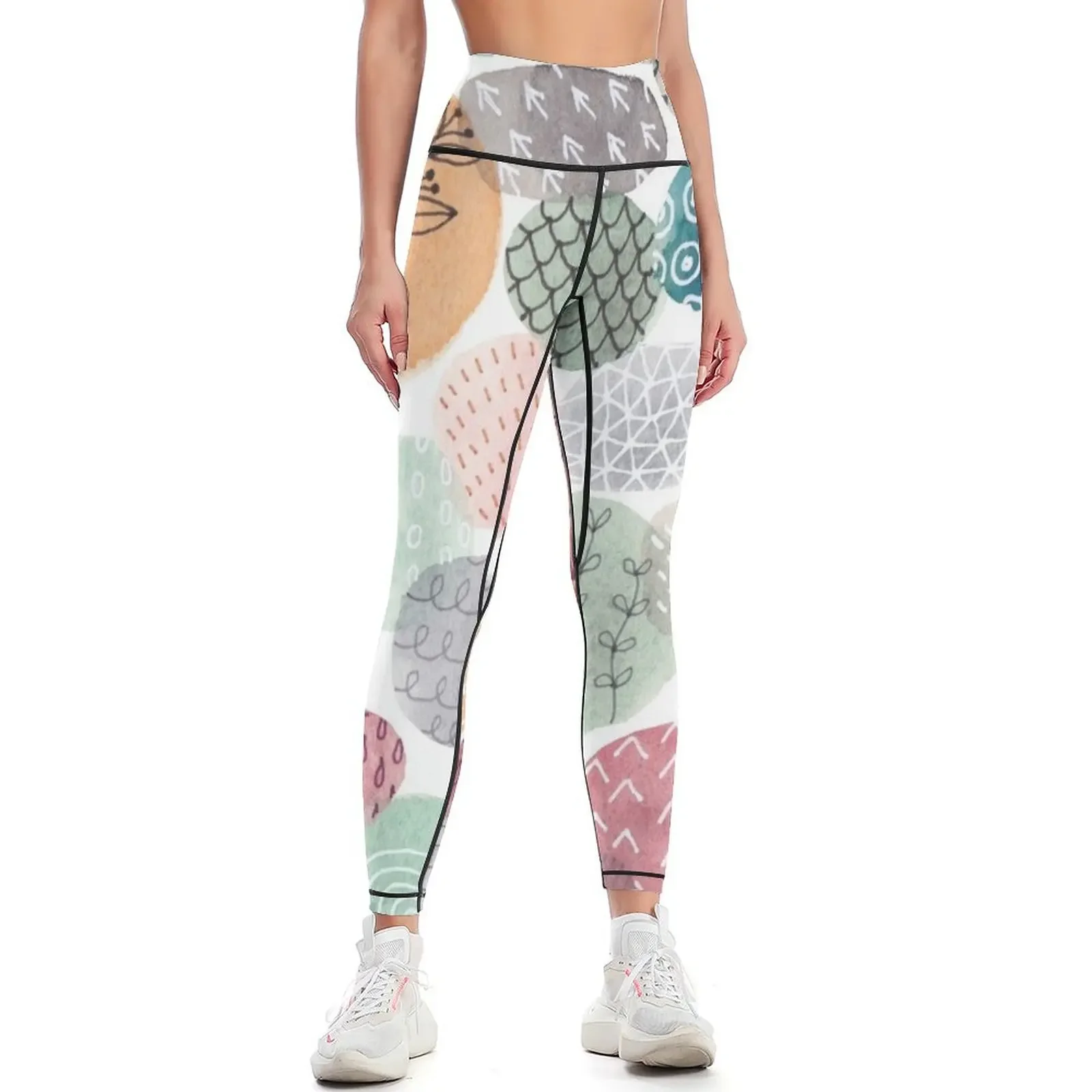 

Watercolor Circles with Doodles Leggings sports woman gym Sportswear woman gym active wear Sports pants woman Womens Leggings