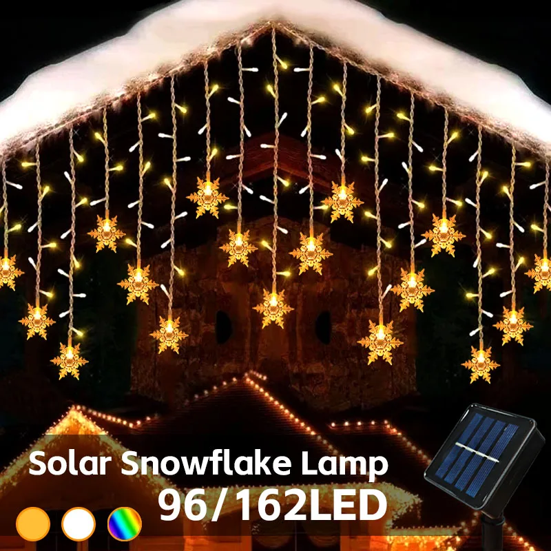 Solar Ice Strip Snowflake String Light Christmas Tree Decoration Light Winter Festival Light for Christmas Halloween Decor