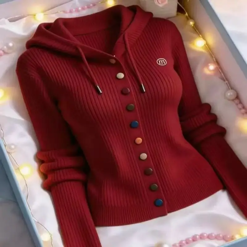 Loose and Comfortable Casual Knitted Cardigan Spring and Autumn Western Style Hooded Knitted Sweater 6